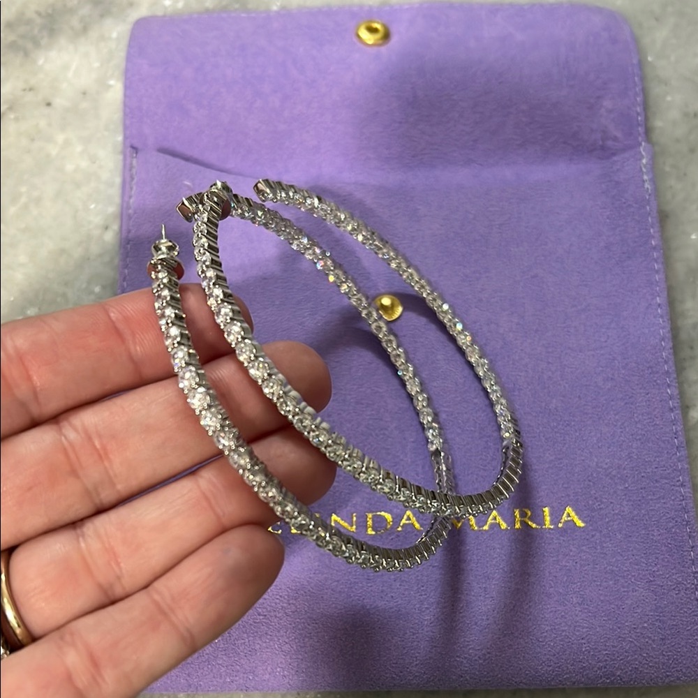 Melinda Maria 3in Heiress Hoops Silver